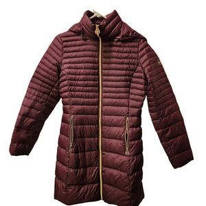 Michael Kors Down Packable Lightweight Puffer Full Length Jacket Maroon Women’s